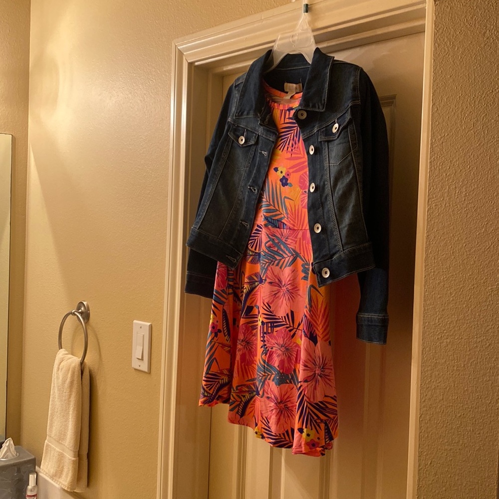 Girls floral dress with denim jacket size 10